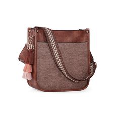 a brown purse with a tasselled handle