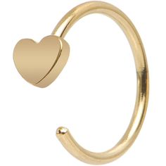 20 Gauge (0.8mm), 5/16" (8mm), Gold IP, 316L Surgical Grade Stainless Steel Darling love is on display when you wear this gold IP stainless steel nose hoop decorated with an adorable heart. This 20 gauge nose hoop is easy to wear; the 8mm wide hoop can be twisted to fit your piercing. Body Piercing Ideas, Nose Studs, Traditional Earrings, Nose Hoop, Body Piercings, Piercing Ideas, Hypoallergenic Jewelry, Nose Stud, Cute Rings