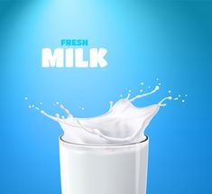 a glass full of milk is shown with the words fresh milk