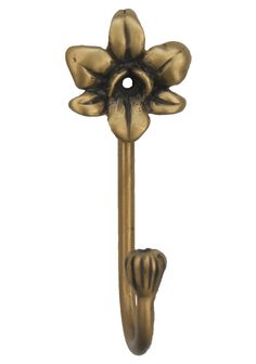 an antique brass door handle with a flower design