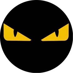 a black and yellow evil face with big eyes