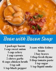 the recipe for bean with bacon soup is shown