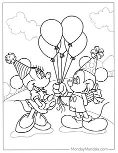 two cartoon characters holding balloons in the air