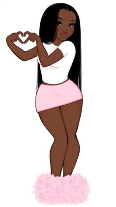 a woman with long black hair and pink shorts is standing in the shape of a heart