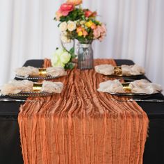 Premium Cheesecloth Table Runner 16FT x 25 - Terracotta Thanksgiving Decoration Ideas, Cheesecloth Runner, Cheesecloth Table Runner, Black Tablecloth, Narrow Table, Crystal Centerpieces, Orange Table, Wedding Tablecloths, Farmhouse Aesthetic