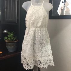 Charlotte Russe Dress In White #325 Lace Sundress For Party, Casual Lace Dress For Day Out, Spring Lace Sundress, Lace Sundress For Brunch, Lace Midi Sundress For Casual Occasions, Sleeveless Lace Mini Dress For Day Out, Casual Lace Midi Dress For Day Out, Casual White Lace Midi Dress, Casual Fitted Lace Dress For Day Out