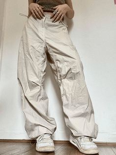 Oversized Solid Streetwear Y2K Baggy Pants Drawstring Low Waist Baggy Cargo Pants - AnotherChill Celana Kargo, Y2k Cargo Pants, Streetwear Cargo Pants, Sweatpants Streetwear, Celana Fashion, Cargo Pants Streetwear, Pocket Sweatpants, Oversized Pants, Women Cargo Pants