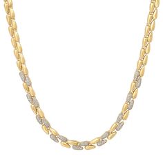 Our Small Double Dome Tennis Necklace with Diamond Pave Accents is handcrafted in 18-karat gold and features a classic, elegant design. Taking design inspiration from our Double Dome ring, this necklace is further elevated with the addition of 1.44 carats of white pave diamonds set on alternating links. A layer and leave on necklace we can't get enough of, this piece instantly upgrades your everyday style. Necklace measures 15 inches in length Carat weight: 1.44 ct Diamond color is G-H Diamond c Formal Diamond Necklace With Chain, Formal Yellow Gold Diamond Necklace With Chain, Formal Diamond Necklace With Chain Detail, Formal Gold Diamond Necklace With Pave Setting, Formal Fine Jewelry Chain Necklace With Diamond Accents, Yellow Gold Diamond Necklace With Pave Setting For Formal, Formal Yellow Gold Necklace With Pave Setting, Formal Yellow Gold Chain Necklace With Cubic Zirconia, Formal Brilliant Cut Chain Necklace