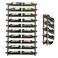 a wine rack with several bottles on it and an image of the bottom half of the rack