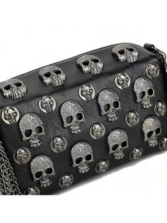 Introducing our Sleek and Stylish Gothic Skull Head Crossbody Bag for Women. Made with high-quality materials, this bag is perfect for the modern woman looking for a touch of gothic style. With its unique skull head design, this crossbody bag will add a bold and edgy statement to any outfit. Stay fashionable and organized with this must-have accessory. Color : Black Magnetic : Yes Type : Square Bag Bag Size : Mini Pattern Type : Plain Closure Type : Magnet Material : Pu Gothic Crossbody Shoulder Bag With Zipper, Gothic Crossbody Shoulder Bag With Zipper Closure, Gothic Rectangular Shoulder Bag With Zipper Closure, Black Skull Bag For Halloween, Black Skull-shaped Bag For Halloween, Black Skull-shaped Bag With Skull Print, Gothic Skull Bag For Everyday Use, Gothic Black Shoulder Bag With Skull Print, Gothic Shoulder Bag For Halloween Party