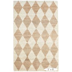 a beige and white rug with an argyle pattern on the bottom, in front of a white background