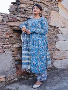 Blue Floral Hand Block Printed Chanderi & Cotton Kurta Set (Set of 3) by Pheeta now available at Trendroots Semi-stitched Cotton Blue Palazzo Set, Unstitched Block Print Lawn Suit In Cotton Silk, Blue Semi-stitched Cotton Palazzo Set, Blue Chanderi Bollywood Lawn Suit, Festive Cotton Silk Lawn Suit With Block Print, Unstitched Chanderi Lawn Suit With Block Print, Unstitched Chanderi Salwar Kameez With Block Print, Eid Chanderi Lawn Suit With Block Print, Cotton Silk Lawn Suit With Block Print