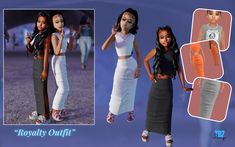 two dolls are shown with different outfits and accessories on the same photo, one is wearing a white top