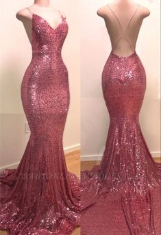 Backless Mermaid Prom Dresses, Mermaid Pink, Sequin Evening Gowns, Luxurious Dresses, V Neck Prom Dresses, Mermaid Sequin, Graduation Dresses, Evening Party Gowns, Sequin Evening Dresses