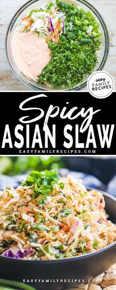 FAMILY FAVORITE! This Spicy Asian Coleslaw recipe is our new family favorite! Serve it as a side dish with your favorite Asian dinner recipes or use it to top tacos, salads, bowls and more! This creamy slaw is flavored with sriracha, lime, and green onion and takes only minutes to make. Impress your friends with this veggie packed side dish! Easy Asian Slaw Recipe, Spicy Coleslaw Recipe, Slaw For Tacos, Asian Coleslaw Recipe, Creamy Slaw, Asian Slaw Recipe, Spicy Coleslaw, Salads Bowls, Bbq Pork Sandwiches