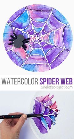 watercolor spider web is an easy art project for kids to do with their own hands