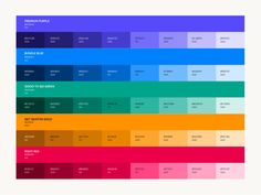 an image of the color chart for different shades of paint colors, including red, blue, green, yellow and purple