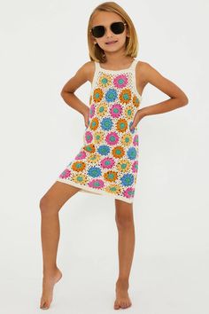 Perfect for a vacay or your next resort stay, the Tessi Dress features an open-knit design in a cute crochet fabrication and floral pattern. Match your mini in the Fatima Dress in Golden Hour Flower. Crochet Dress Beach, Flower Crochet Dress, Tennis Shop, Festival Shop, Flower Crochet, Beach Riot, Dress Beach, One Piece Swim, Kids Swimming