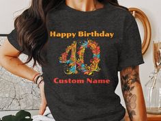 a woman wearing a happy birthday custom name shirt