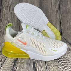 New Without Box Nike Air Max 270 White/Yellow Strike/Crimson Bliss. Womens Sizes Style Dv2184-100 Original Box Not Included. Shoes Are In New And Unworn Condition. 100% Authentic. Nike Yellow Running Shoes With Translucent Outsole, Nike Yellow Sneakers With Air Cushioning, Yellow Sporty Running Shoes With Translucent Outsole, Sporty Yellow Running Shoes With Translucent Outsole, Nike Air Max Cushioned Yellow Sneakers, Nike Air Max Yellow Sneakers, Nike Yellow Sneakers With Air Max Cushioning, Yellow Sneakers With Air Max Cushioning For Sports, Yellow Running Shoes With Air Max Cushioning