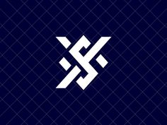 the letter s is made up of two intersecting lines on a dark blue background with white squares