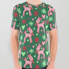 Buy Retro Christmas Fawn Pattern All Over Graphic Tee by Daydreamer Alley. Worldwide shipping available at Society6.com. Just one of millions of high quality products available. Fawn Pattern, Large Frames, Meet The Artist, Rich Color, Graphic Tee, Printing On Fabric, Graphic Tees