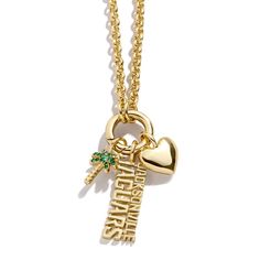 Showcase your Jacksonville Jaguars pride with this charming necklace from WEAR by Erin Andrews. With an adjustable chain and a lobster clasp closure, this necklace offers a comfortable and secure fit. The charm, measuring approximately 1.5" x 1" x .75", features enameled details and embossed graphics, adding a touch of elegance to your game-day attire. Heart Pendant Jewelry With Logo Charm As Gift, Heart Pendant Jewelry With Logo Charm For Gifts, Charm Necklaces With Adjustable Chain For Personalized Gifts, Adjustable Heart Charm Necklace, Adjustable Charm Necklace For Personalized Gift, Adjustable Necklace With Removable Charms For Everyday, Embossed Graphics, Erin Andrews, Jacksonville Jaguars