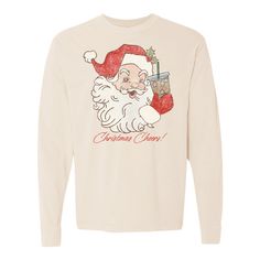 Get ready for the holidays with our 'Christmas Cheers' Long Sleeve Comfort Colors T-Shirt! Featuring a festive holiday design that will be sure to get you in the holiday spirit, this shirt is perfect for spreading good cheer while looking stylish. Make it Yours™ by choosing your Favorite Drink from Chick Fil A Fountain Drink, Iced Coffee, Classic Coca-Cola, Coke Zero, Diet Coke, Diet Dr. Pepper, Dr. Pepper, Lacroix, Mountain Dew, Pepsi, Wine, or Sprite 😋 Festive Long Sleeve T-shirt For Holiday, Festive Long Sleeve Holiday T-shirt, Festive Long Sleeve Cotton T-shirt, Holiday Crew Neck Pre-shrunk Top, Festive Holiday Cotton Tops, Festive Holiday Graphic Print Tops, Festive Christmas Cotton Tops, Festive Long Sleeve Christmas T-shirt, Festive Winter Cotton T-shirt