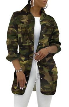 Sweater Dress Casual, Camouflage Hoodie, Classic Style Outfits, Long Sleeve Denim Jacket, Camouflage Jacket, Jean Jacket Women, Camo Jacket, Long Jeans, Distressed Denim Jacket