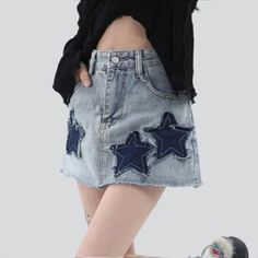 Introducing the Stars Embroidery Short Denim Skirt from our 2023 Summer Collection! Embodying the Y2K style. this miniature medium-waistline denim skirt is a perfect blend of conventional and contemporary trendy. With its unique embroidered stars. zipper and button closure. it will make you look and feel like a trendsetter.Why You'll Love It: Y2K Inspired: Capture the spirit of the 2k with this stylish denim skirt. a perfect mix of nostalgia and modernity. Embroidered Stars: Adorned with unique Stylish Denim Skirt, Stars Embroidery, Denim Skirts Online, Embroidered Stars, Unique Looks, Short Denim Skirt, Star Embroidery, Short Denim, Jeans Skirt