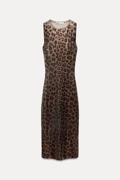 ANIMAL PRINT KNIT FOIL DRESS - Leopard | ZARA United States Sleeveless Leopard Print Evening Dress, Sleeveless Bodycon Midi Dress For Fall, Sleeveless Leopard Print Dress For Fall, Sleeveless Stretch Maxi Dress By Zara, Elegant Sleeveless Leopard Print Midi Dress, Sleeveless Zara Maxi Dress For Fall, Zara Brown Sleeveless Midi Dress, Zara Sleeveless Brown Maxi Dress, Zara Brown Sleeveless Dress