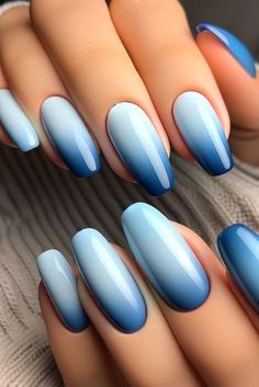 French Manicure Long Nails, Unghie Sfumate, Idee Babyshower, Blue Acrylic Nails, Nail Art Ombre, Blue Nail Designs, Blue Nail, Short Nail Designs, Fancy Nails