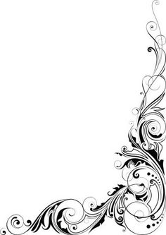 an artistic black and white frame with swirls on the edges, for use as a background