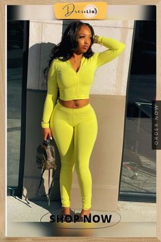 Zipper Hoodie Crop Top and Pants Solid 2 Piece Set Crop Top Pants Set, Sporty Crop Top, Black Tracksuit, Set Outfits, Crop Top Hoodie, Yellow Hoodie, Top Pants Set, Leggings Casual, Orange Fashion