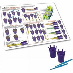 the instructions for making purple plastic cups and spoons are displayed on a white background