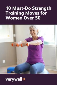 an older woman is doing exercises with dumbbells