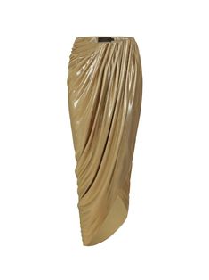 The Amina Skirt is a bold reimagining of traditional tailoring, combining sculptural elegance with fluid modernity. It’s an exquisite statement piece that embodies the brand's commitment to luxury and innovative design. Overall, this gold skirt from NJ is a masterful blend of classic elegance and contemporary design. I Pre-draped Asymmetrical Skirt For Evening, Formal Pre-draped Flowy Skirt, Chic Draped Lined Skirt, Chic Draped Maxi Skirt, Formal Draped Flowy Skirt, Chic Draped Long Skirt With Folds, Flowy Draped Evening Skirt, Relaxed Draped Skirt For Evening, Flowy Draped Maxi Skirt For Parties