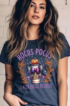 Hocus Pocus I Need Coffee To Focus Graphic Tee.Unisex Crew Neck Short Sleeve Tees.Crafted from premium materials, tailored to your lifestyle, ensuring a comfortable fit for any occasion.Family Group Uniforms Birthday Party Gift Concert Festival Events.High Quality Direct To Film Printed Graphic Design.100%COTTON,HEATHER(52%COTTON,48%POLY),ATH.HEATHER,BLACK HEATHER(90%COTTON,10%POLY)NICARAGUAMade In: Nicaragua Casual Navy T-shirt For Fall, Navy Letter Print Tops For Fall, Navy Short Sleeve Tops For Fall, Autumn Kelly, I Need Coffee, Concert Festival, Need Coffee, Film Prints, Birthday Party Gift