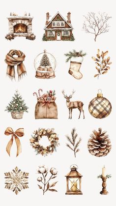 watercolor painting of christmas decorations and gifts