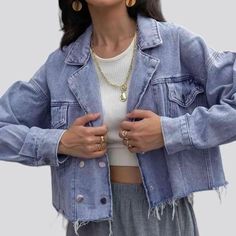 Introducing our fashion-forward light-wash denim jacket for ladies from the 2024 Spring Collection – the ultimate expression of vintage charm!Why It's a Must-Have for Your WardrobeCrafted to embody the perfect blend of modern fashion and timeless vintage vibes, this denim jacket is a statement piece that will elevate any outfit. With its oversized fit and damaged-hem details, it's not just a jacket; it's an attitude, a mood, a style!Distinctive Features: Fashion Forward: Inspired by the latest f Light Wash Denim Jacket, Torn Jeans, Fashion Lighting, Light Wash Denim, Vintage Vibes, Modern Fashion, Spring Collection, Denim Wash, Oversized Fits