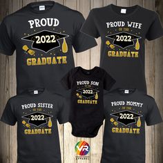 Grad T-Shirts THIS LISTING IS FOR ONE SHIRT ONLY DIRECT TO GARMENT PRINTING How to order: Select Size Select Shirt Color Provide custom name (for Ex. Mom, Dad, Brother, Proud Graduate, Etc.) Back Print: (OPTIONAL) there is a $4.99 charge per shirt (leave blank if not wanted) To order multiple shirts you will need to repeat this process and add it to your cart, then you can checkout all at the same time. We use first Quality T shirt pre-shrunk cotton. WE STRONGLY RECOMMEND TO TAKE A LOOK AT THE C Family Graduation Shirts, Graduation Shirts For Family, Not Wanted, Proud Family, Proud Wife, Family Shirts Matching, The Graduate, Family Family, Graduation Shirts