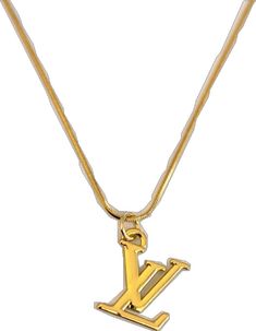 LV Logo Necklace Reluxe Vintage Classic Gold Necklace With Logo Charm, Vintage Gold-tone Necklace With Logo Charm, Vintage Yellow Gold Jewelry With Logo Charm, Vintage Personalized Gold Plated Necklace, Vintage Pendant Necklace With Logo Charm, Personalized Vintage Gold Plated Necklace, Personalized Vintage Gold-plated Necklace, Luxury Gold-plated Charm Necklace, Luxury Charm Necklaces With Logo