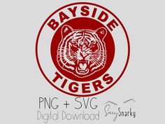 the bayside tigers logo is shown in red on a white sticker that says bayside tigers