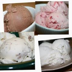 four different types of ice cream in bowls