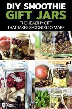 jars filled with different types of food and the words diy smoothie gift jars