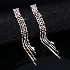 Rhinestone Crystal Drop Dangling Long Tassel Earrings Hoco Jewelry, Silver Long Earrings, Matric Dance, School Prom, Long Tassel Earrings, Concert Outfits, Tassel Drop Earrings, Pretty Jewelry, Fancy Jewellery