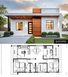 the floor plan for a small house with two bedroom and an attached kitchen area is shown