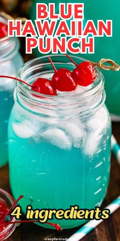 blue hawaiian punch in a mason jar with cherries on the rim and text overlay