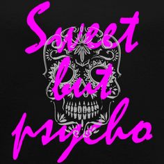 a skull with the words sweet blaq in pink ink on a black background