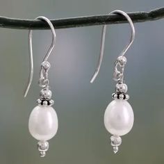 Cultured pearl dangle earrings - Sweet Destiny | NOVICA Pearl Dangle Earrings, Freshwater Pearls Earrings, Pearl Earrings Dangle, Handcrafted Earrings, Silver Accents, Jewelry Creation, Handmade Sterling Silver, Pearl Drop, Hook Earrings